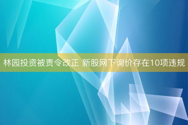 林园投资被责令改正 新股网下询价存在10项违规
