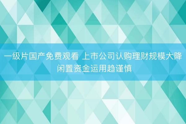 一级片国产免费观看 上市公司认购理财规模大降 闲置资金运用趋谨慎