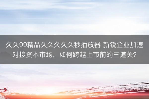 久久99精品久久久久久秒播放器 新锐企业加速对接资本市场，如何跨越上市前的三道关？