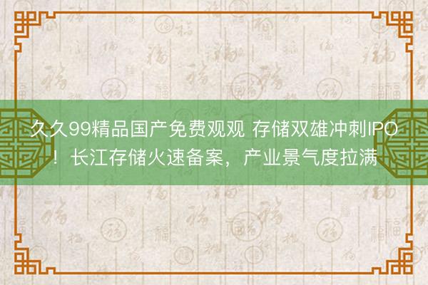 久久99精品国产免费观观 存储双雄冲刺IPO！长江存储火速备案，产业景气度拉满