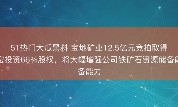51热门大瓜黑料 宝地矿业12.5亿元竞拍取得凯宏投资66%股权，将大幅增强公司铁矿石资源储备能力