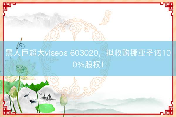 黑人巨超大viseos 603020，拟收购挪亚圣诺100%股权！