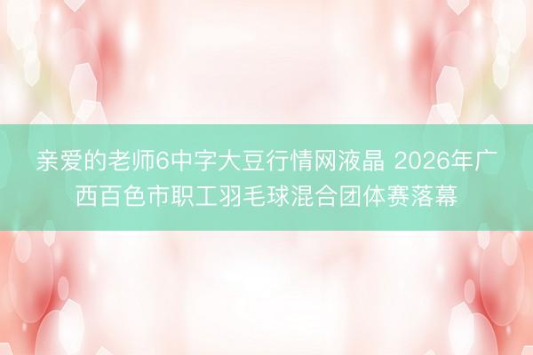 亲爱的老师6中字大豆行情网液晶 2026年广西百色市职工羽毛球混合团体赛落幕