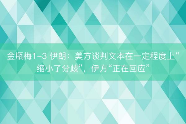 金瓶梅1-3 伊朗：美方谈判文本在一定程度上“缩小了分歧”，伊方“正在回应”