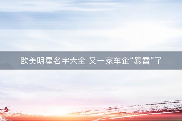 欧美明星名字大全 又一家车企“暴雷”了