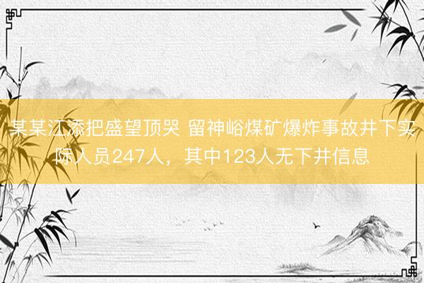 某某江添把盛望顶哭 留神峪煤矿爆炸事故井下实际人员247人，其中123人无下井信息