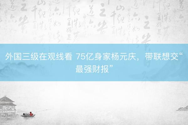 外国三级在观线看 75亿身家杨元庆，带联想交“最强财报”