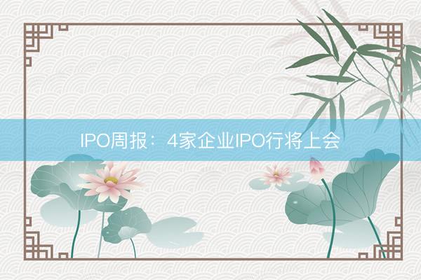 IPO周报：4家企业IPO行将上会