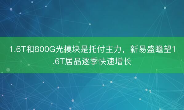 1.6T和800G光模块是托付主力，新易盛瞻望1.6T居品逐季快速增长