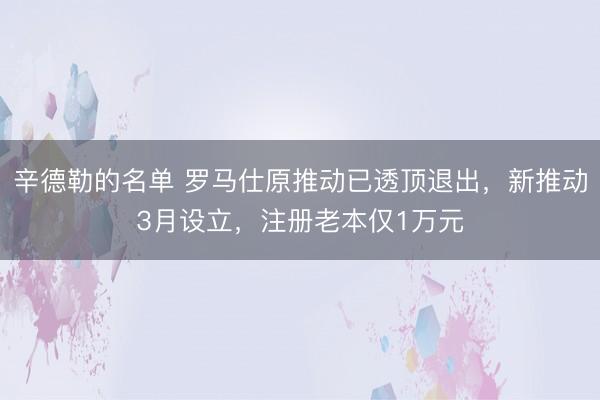 辛德勒的名单 罗马仕原推动已透顶退出，新推动3月设立，注册老本仅1万元