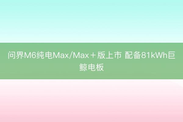 问界M6纯电Max/Max＋版上市 配备81kWh巨鲸电板